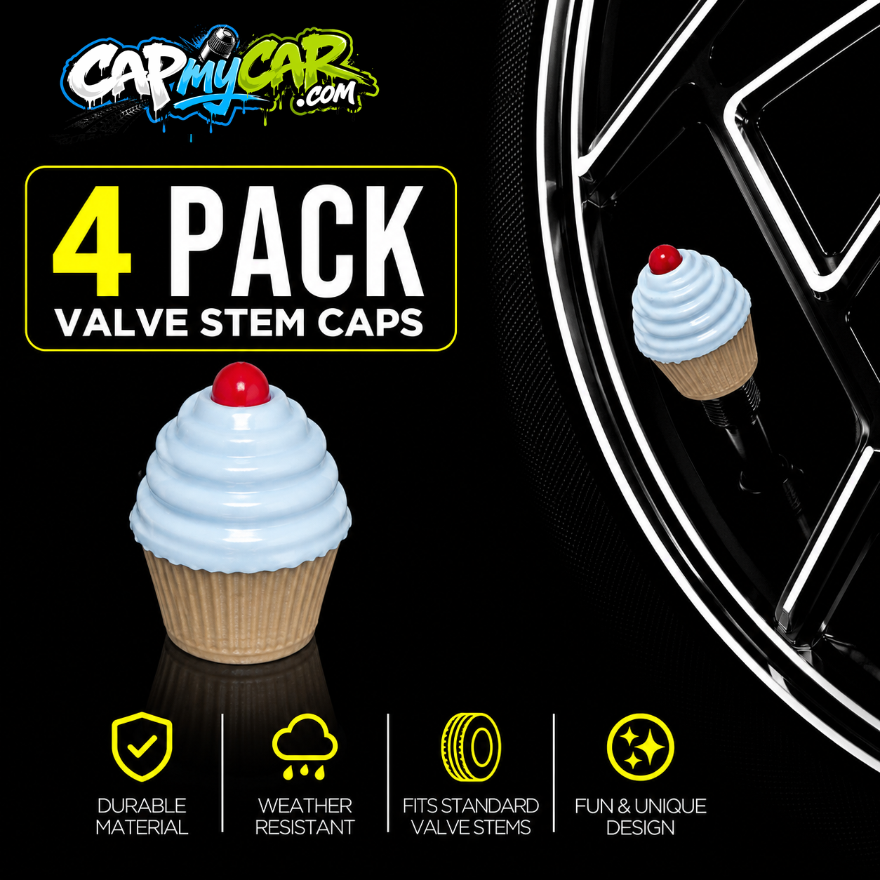 Cupcake Cute Novelty Tire Valve Stem Caps 4 Pack | Cap My Car